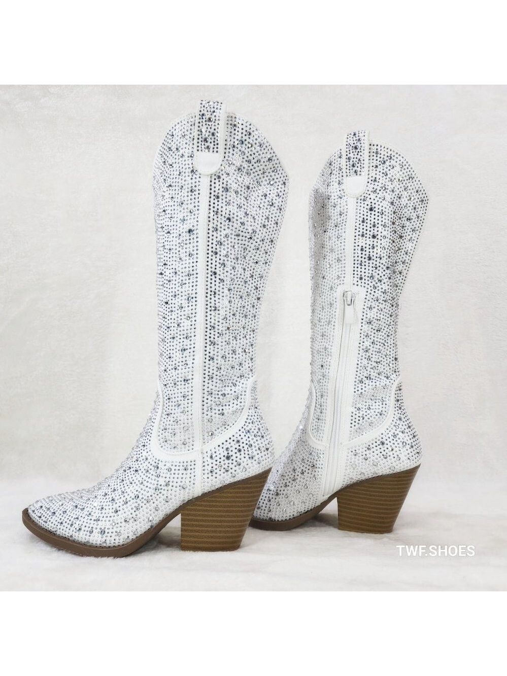 Wild ones Glam White Rhinestone Glitter Disco Cowgirl Western Knee Boots